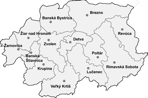 Mapa Banskobystrického kraja s vyznačenými reštauráciami