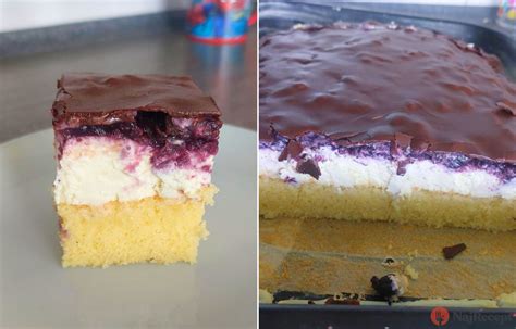 Čučoriedkový koláč s krémom z mascarpone a vrstvou čučoriedkovej polevy