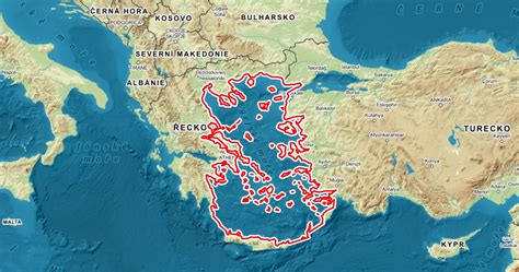Mapa Egejského mora s vyznačenými ostrovmi
