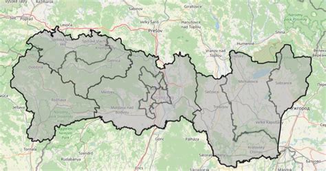 Mapa Košického samosprávneho kraja so zvýrazneným Nízkym Čajom