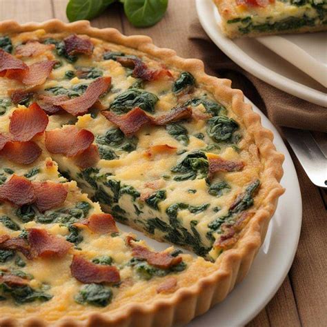 Quiche so špenátom a slaninkou na tanieri