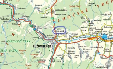 Mapa Ružomberka a okolia s vyznačenými podnikateľskými centrami