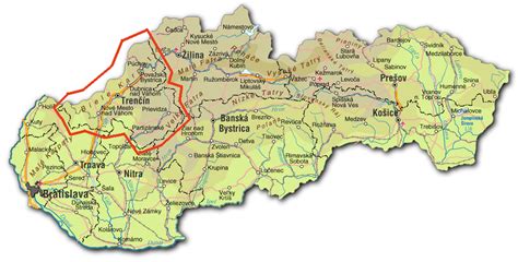 Mapa Trenčianskeho a Žilinského kraja s vyznačenými mestami pôsobenia skupiny 