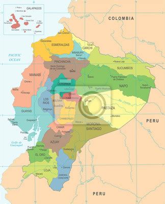 Mapa Ekvádoru s vyznačenými regiónmi (Andy, Amazónia, Pacifické pobrežie, Galapágy)