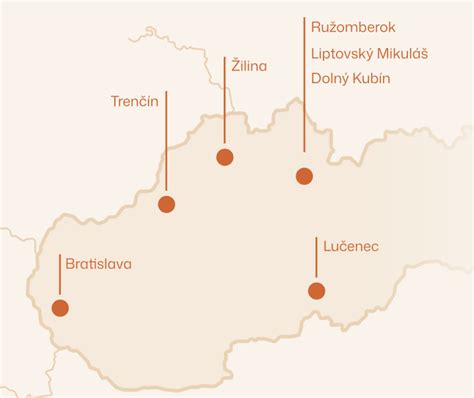Mapa regiónu Ružomberok a Dolný Kubín s vyznačenými cateringovými službami