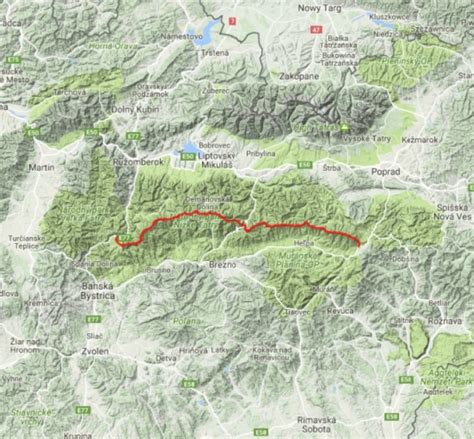 Mapa Nízkych Tatier s vyznačeným Breznom