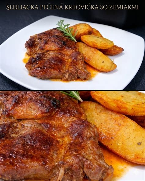 Hotová pečená krkovička so zemiakmi a šalátom