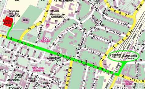 Mapa okolia ulice Gustáva Švéniho v Prievidzi s vyznačenými službami