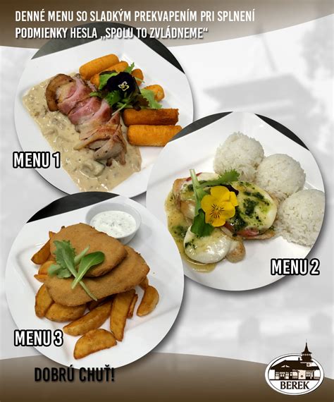 Ukážka denného menu reštaurácie s rôznymi jedlami