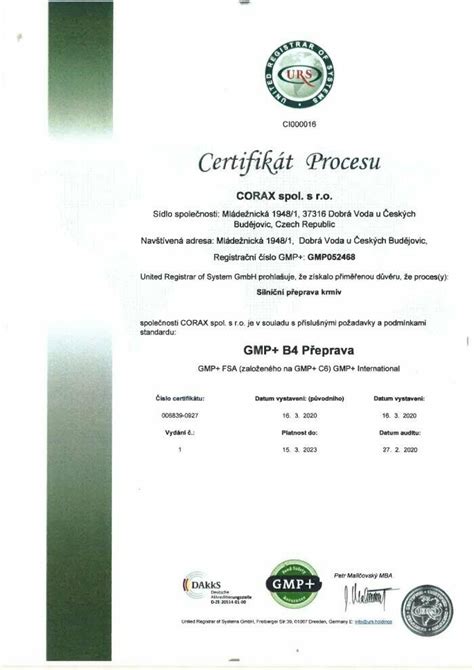 Certifikát GMP pre potravinárske zariadenia