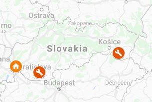 Mapa servisných stredísk v okolí Senice