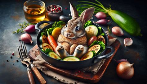 Ilustrácia duseného králika na cesnaku s bylinkami
