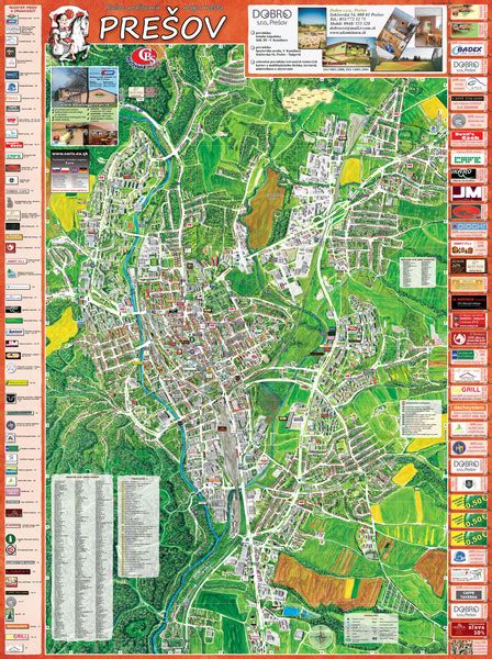 Mapa Prešova s vyznačenými cukrárňami a pekárňami