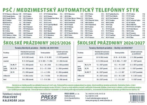 Kalendár s vyznačenými školskými prázdninami
