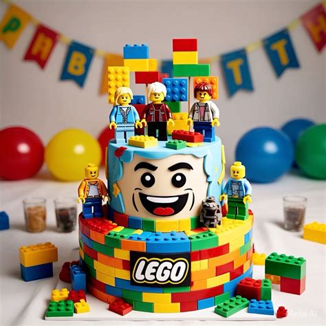 LEGO torta s nápisom a pieskovou dekoráciou