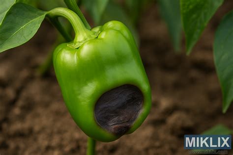 Paprika s hnilobou na konci plodu