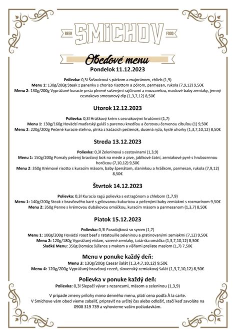 Obedové menu a jeho príklady