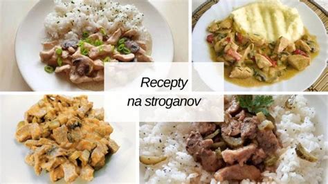Koláž rôznych druhov Stroganova (hovädzí, kurací, hubový)