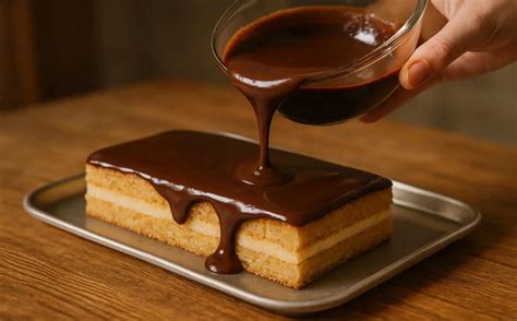 Detailný záber na čokoládovú polevu na torte