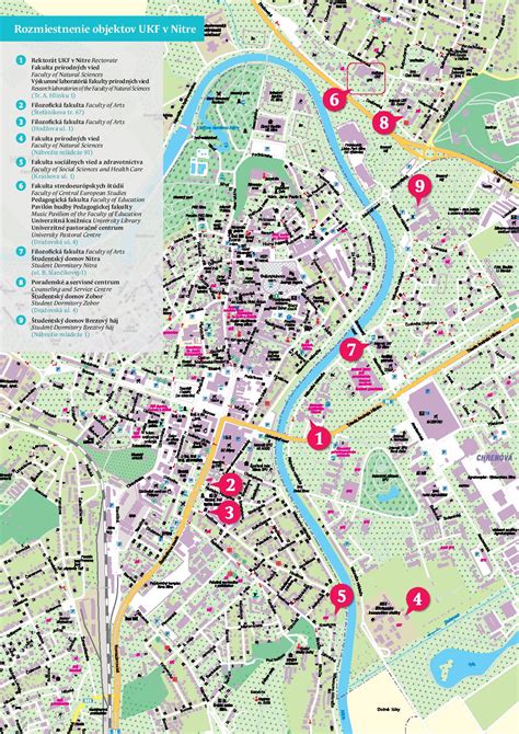 Mapa Piešťan s vyznačenými kultúrnymi pamiatkami