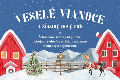 Ilustrácia vianočných želaní s textom v angličtine a slovenčine