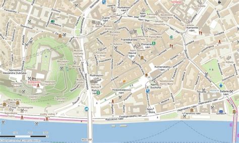 Mapa historického centra Bratislavy s vyznačenou polohou reštaurácie Zichy