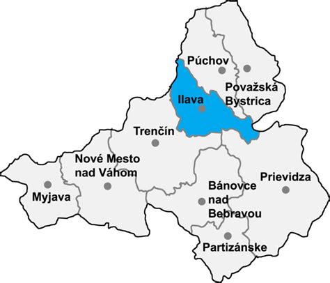 Mapa spádového územia Nemocnice Ilava (okresy Ilava a Púchov)