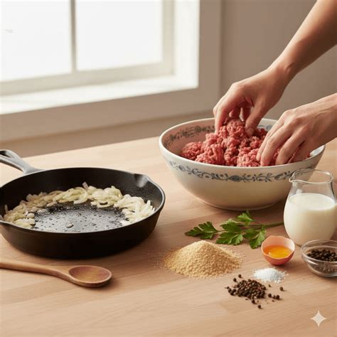 Ilustrácia prípravy mäsovej zmesi na hamburger