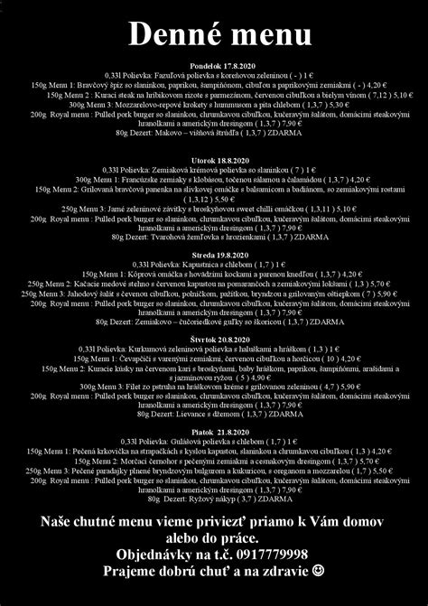 Prehľad typického obedového menu reštaurácie
