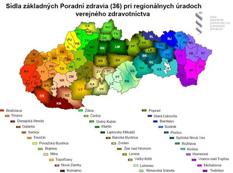 Mapa: Regionálne úrady verejného zdravotníctva v SR