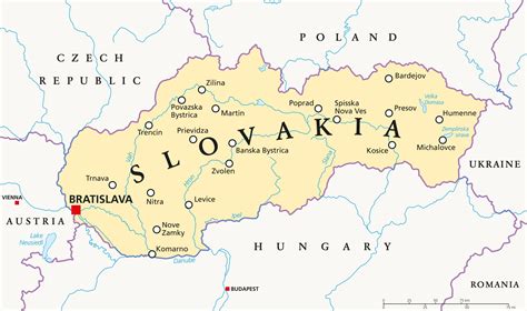 Mapa Slovenska s označením Bardejovských Kúpeľov