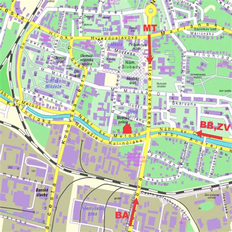 Mapa Prievidze s vyznačenými reštauráciami s donáškou