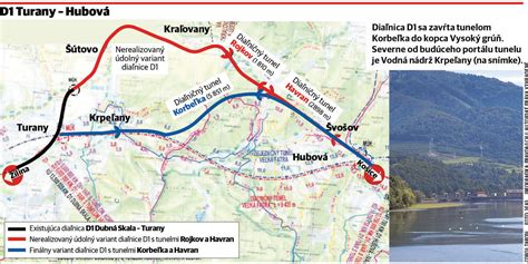 Mapa úseku diaľnice D1 Turany - Hubová a nadväzujúcich úsekov
