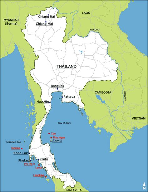 Mapa Thajska s označením oblastí pestovania ananásu