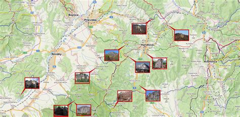 Mapa Chrabran a okolia s vyznačenými reštauráciami