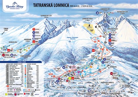 Mapa lyžiarskeho strediska Tatranská Lomnica s vyznačenými zjazdovkami