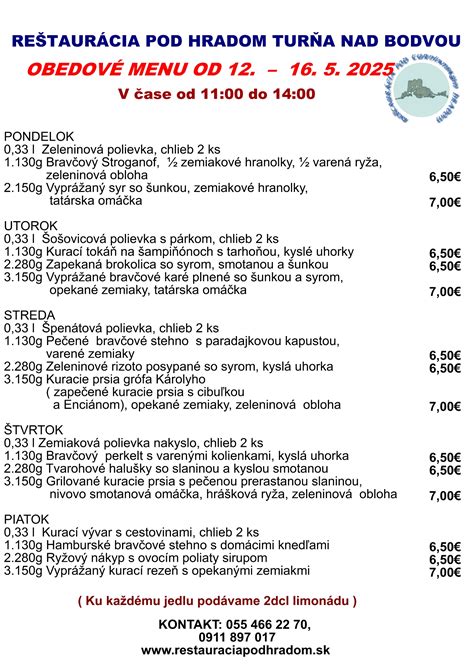 Ukážka obedového menu s polievkou a hlavným jedlom