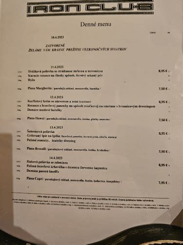 Vizualizácia týždenného menu Iron Clubu