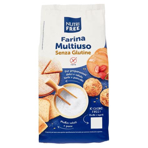 Balenie bezlepkovej múky Nutri Free Farina Multiuso s popisom zloženia a použitia