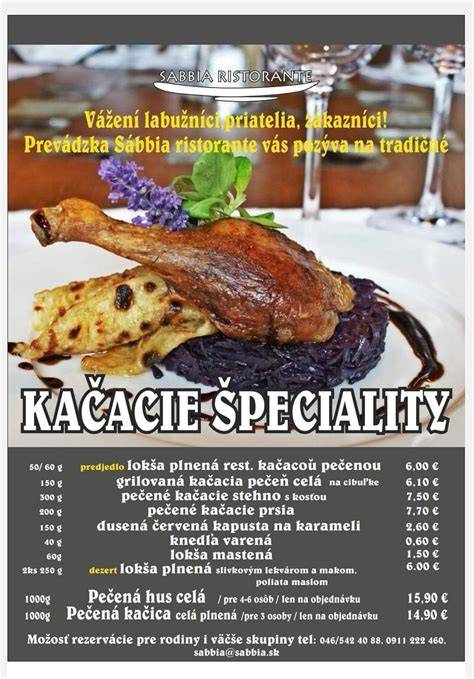 Ponuka špecialít z kačaciny a husaciny v Bratislavskom Meštianskom Pivovare