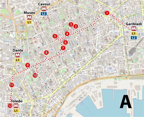 mapa Neapola s vyznačenými pizzeriami