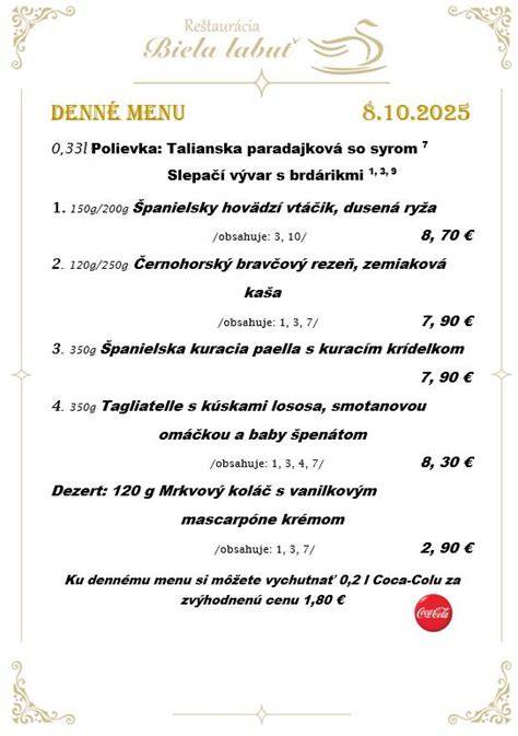Ukážka denného menu na tanieri