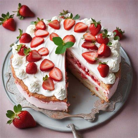 čerstvá jahodová torta na stole