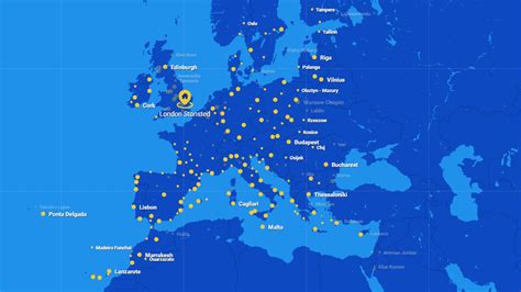 Mapa destinácií spoločnosti Ryanair