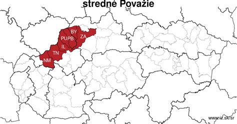 mapa regiónu Považie a lokalita obce Považany