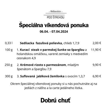Ukážka profesionálneho jedálneho lístka v reštaurácii