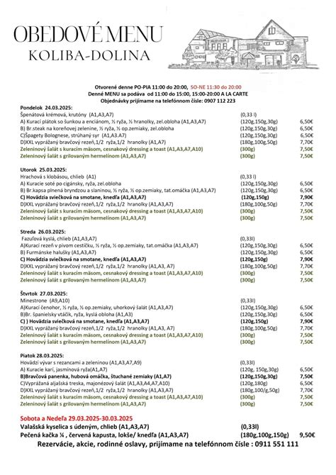 Denné menu reštaurácie s výberom jedál