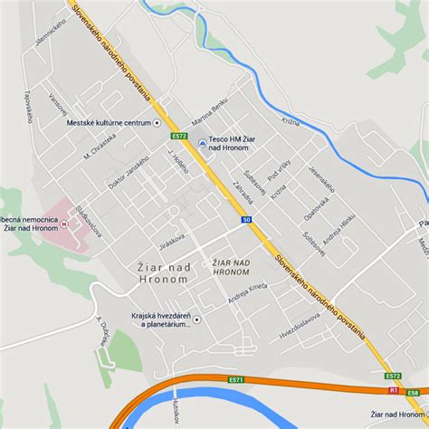 Mapa mesta Žiar nad Hronom s označením polohy mestských detských jaslí