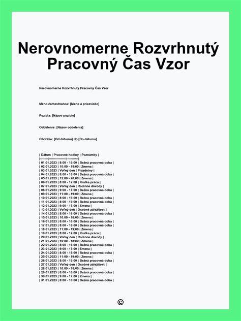 Schéma: Rozvrhnutie pracovného času a nadčasov