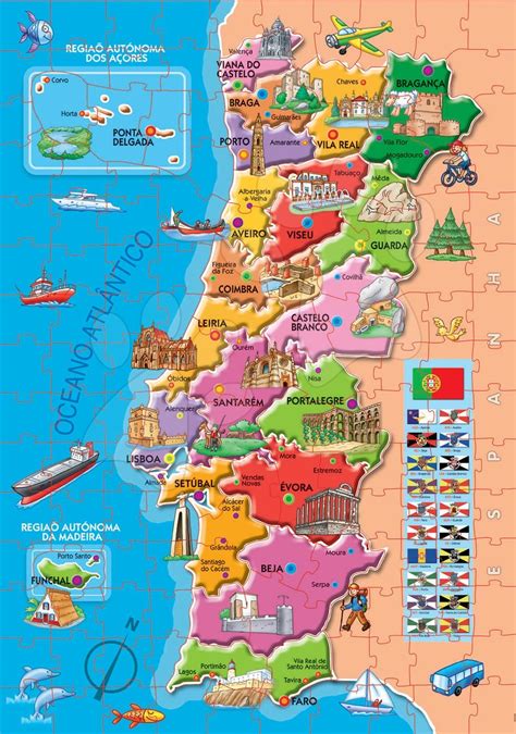 Mapa Portugalska s vyznačenými regiónmi a ich kulinárskymi špecialitami